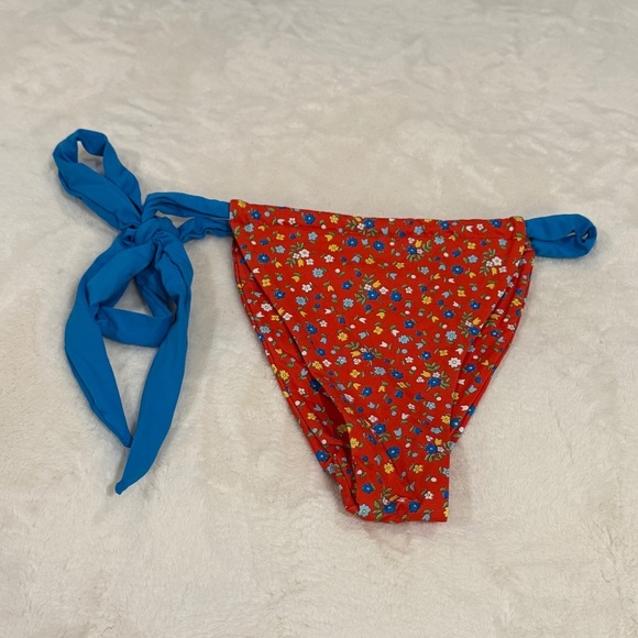 New! Frankies Bikinis Kealy Tie Side Cheeky Bikini Bottom Red Blue 31551 - Picture 5 of 11